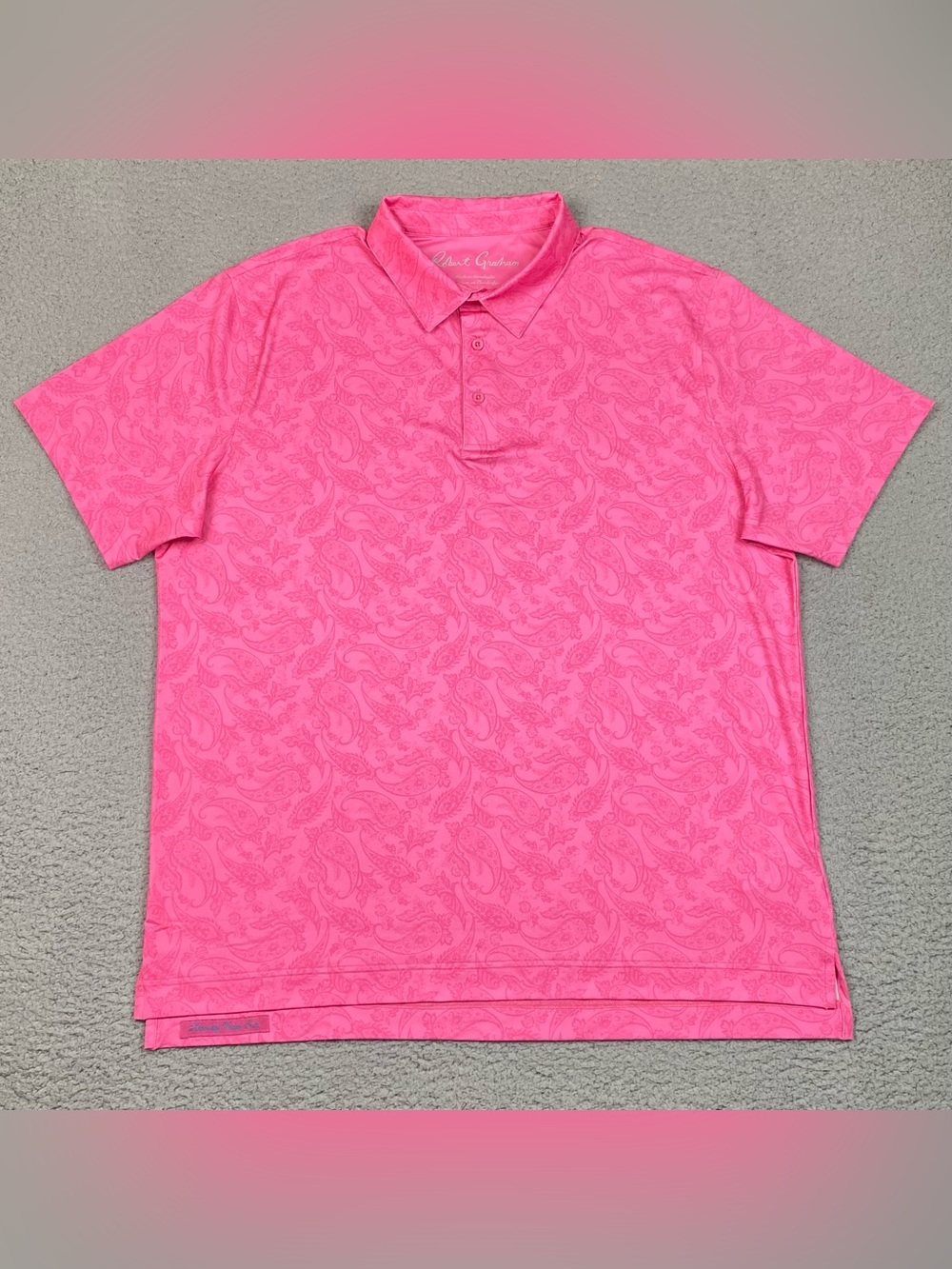 Robert Graham Golf Polo Shirt Men's Size XL Pink Paisley Performance Stretch EUC